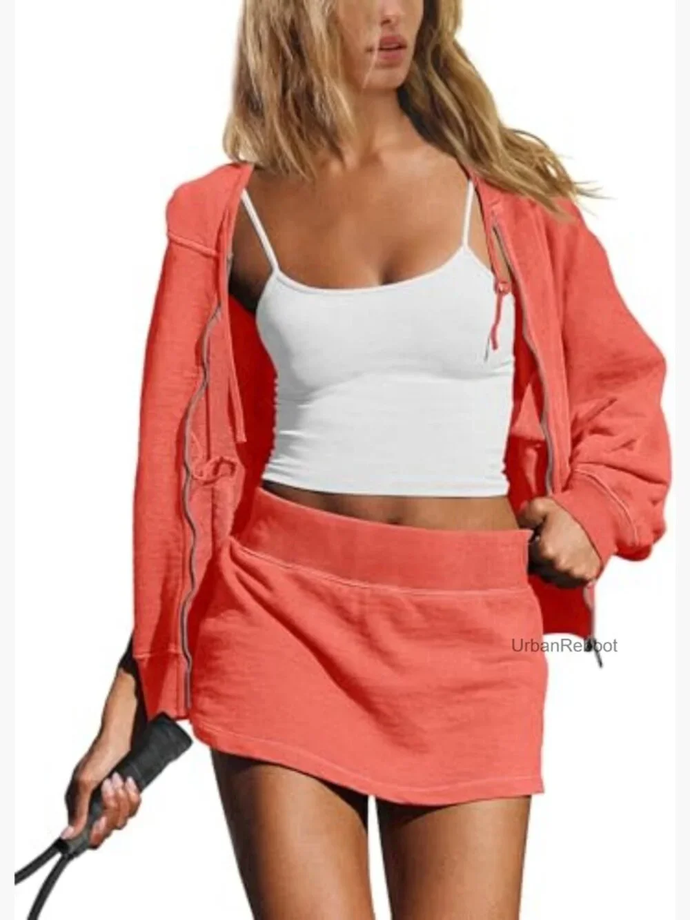 2 Piece Workout Set Zip Up Hoodie and Skirt Matching Lounge Set
